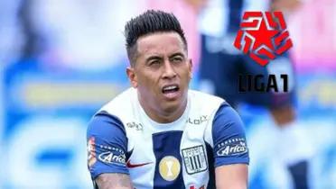 Christian Cueva y el logo oficial de la Liga 1