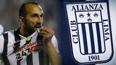 Hernán Barcos mostrando el escudo de Alianza Lima tras anotar un gol